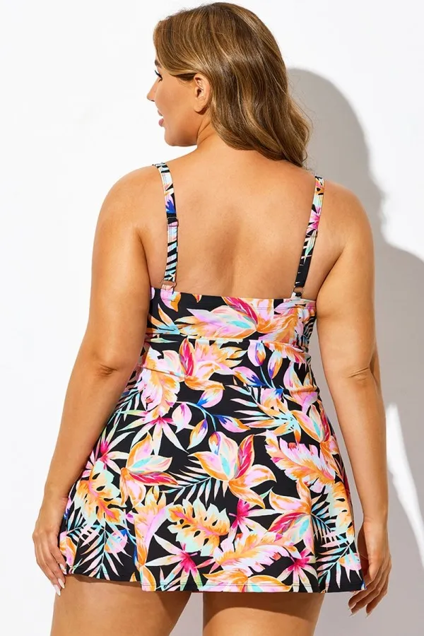 Floral Print Stylish Tie Front Underwire Swimdress