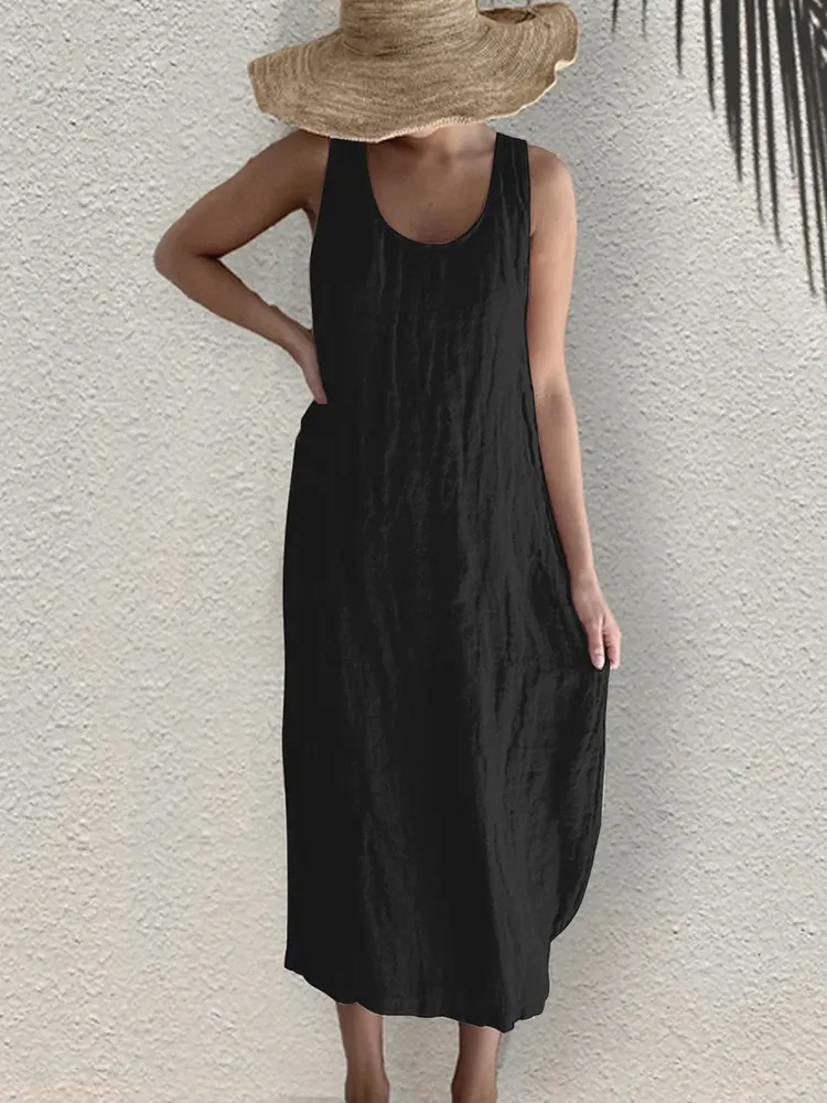 Elegant Round Neck Sleeveless Maxi Dress
