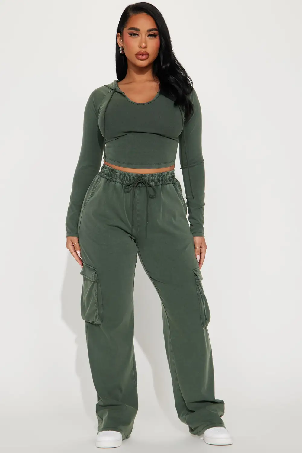 Keep It Casual Washed Pant Set - Olive