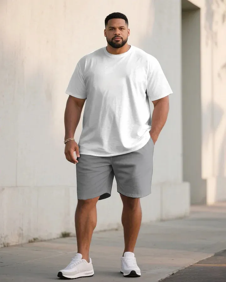 Big  Tall Men Grey  Red  Blue  Green Khaki  Pink Casual Sports Chest Large Logo Printed Crew Neck Short Sleeve T-Shirt Shorts Suit