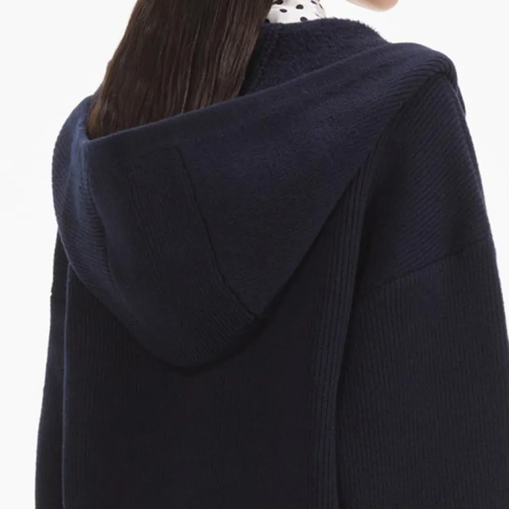 Navy Knit Diamante Trim Hoodie