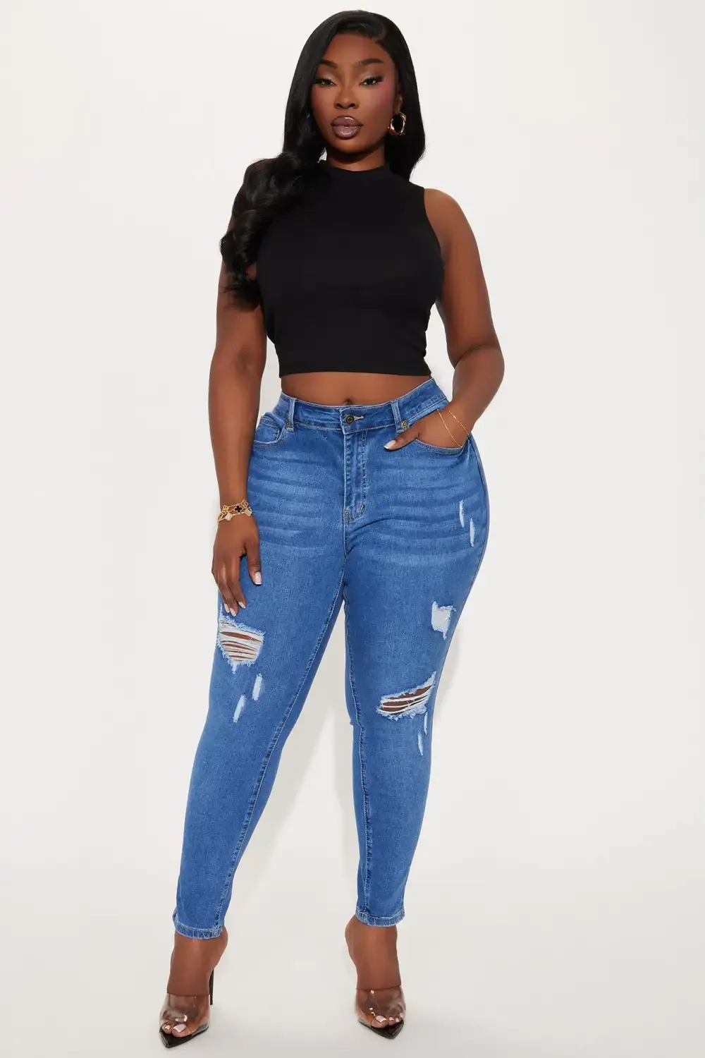 Got Spunk Destroyed High Stretch Skinny Jean - Medium Wash