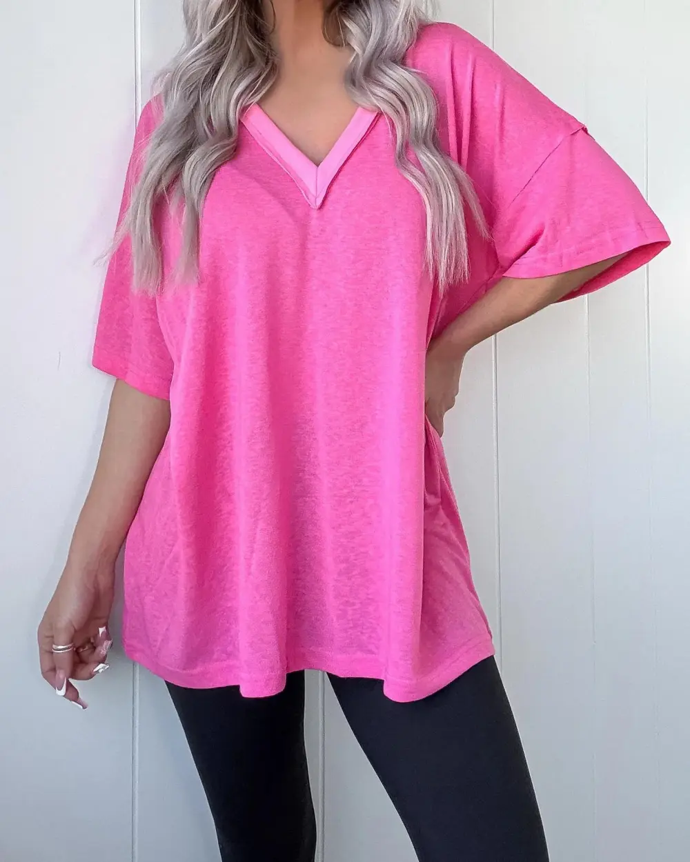 Edge V-Neck Tee - Barbie Pink