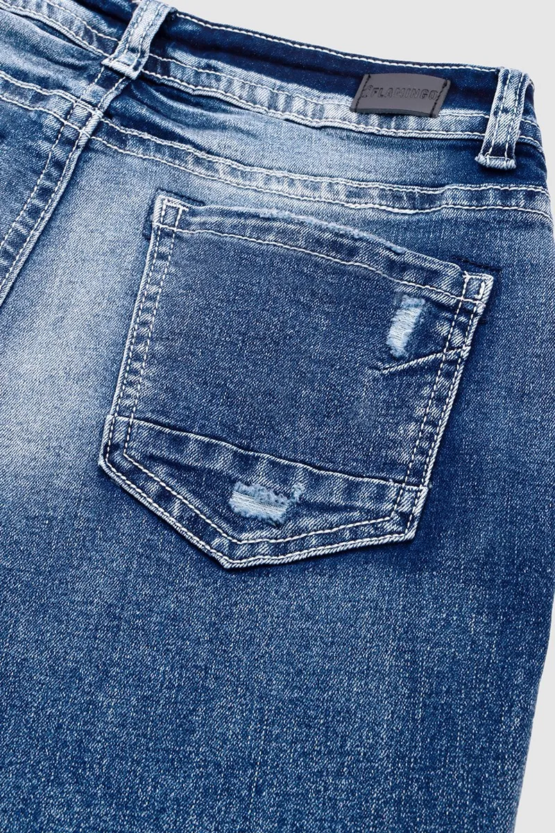 Wash Stretchy Ripped Detail Low Waist Capri Jeans