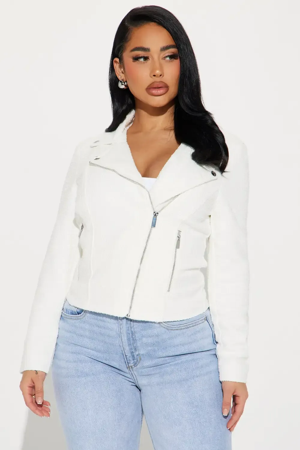 Lana Tweed Moto Jacket - White