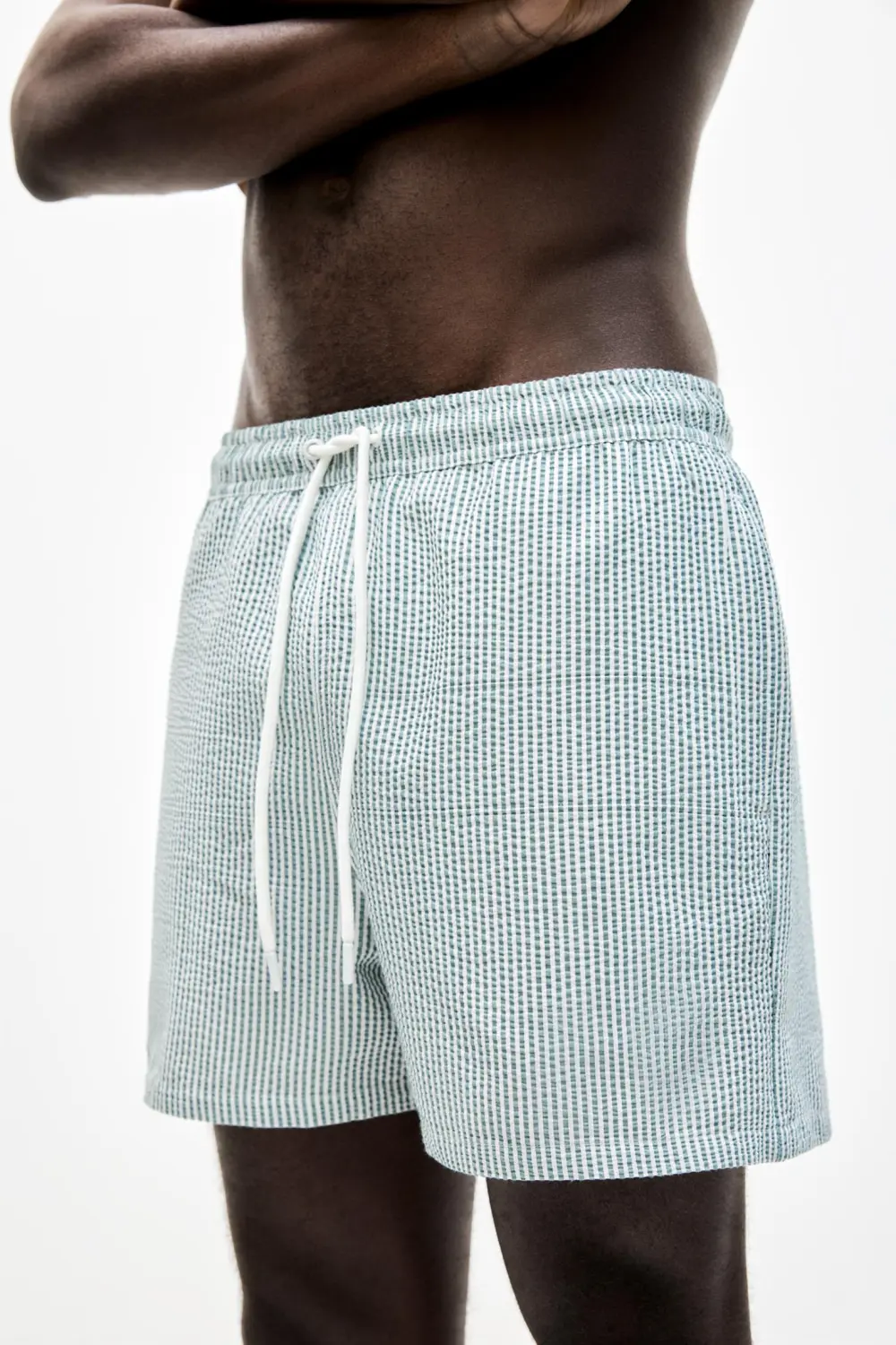 Striped seersucker swimming trunks