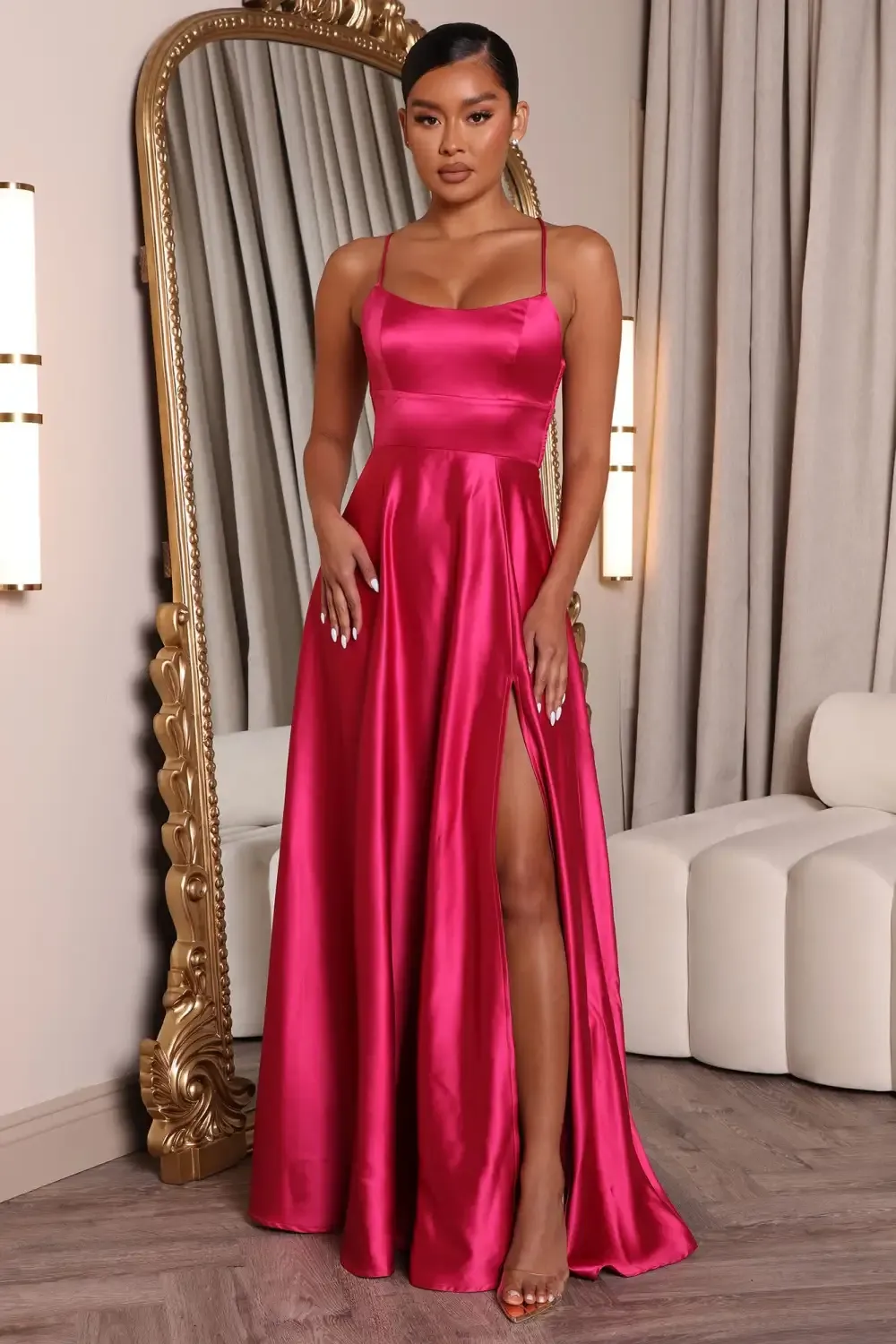 Clara Satin Maxi Dress - Hot Pink