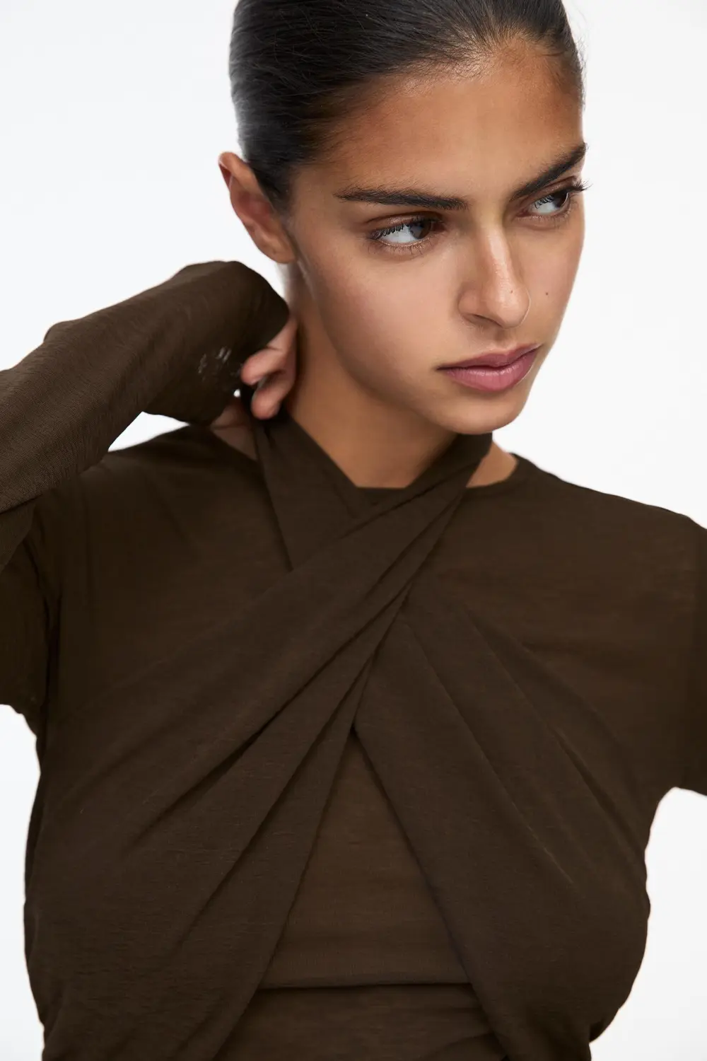 Crossover neckline T-shirt