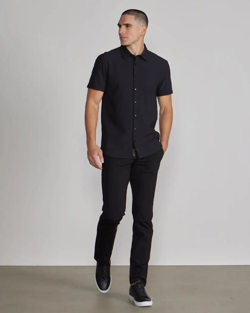 Ribbed+ Short Sleeve Button Down