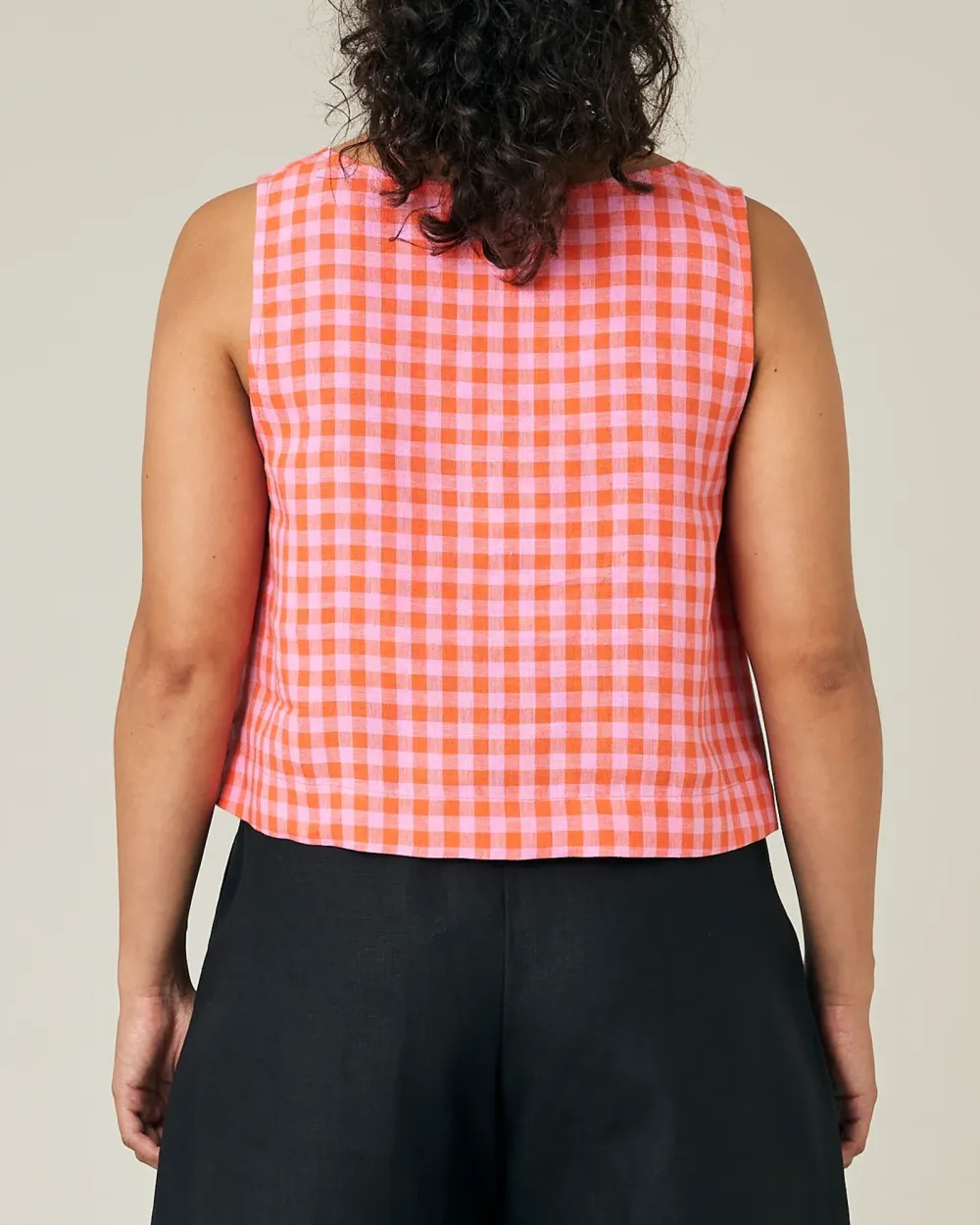 TOMATO & PINK CHECK LINEN TOP