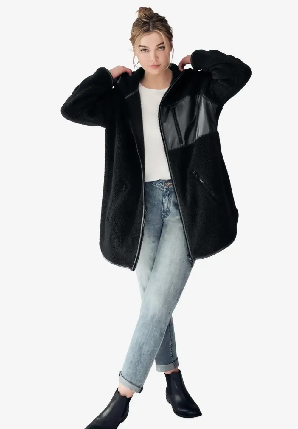 Zip Front Hooded Sherpa Jacket