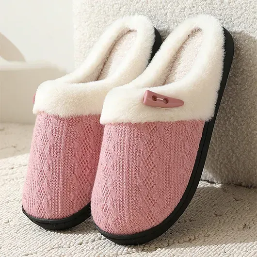 Light Pink Closed Toe Falt Tweed Slippers