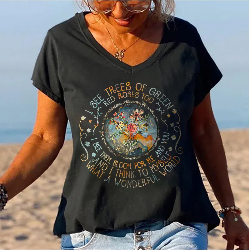 I See Trees Of Green Red Roses Too Printed Women's T-shirt