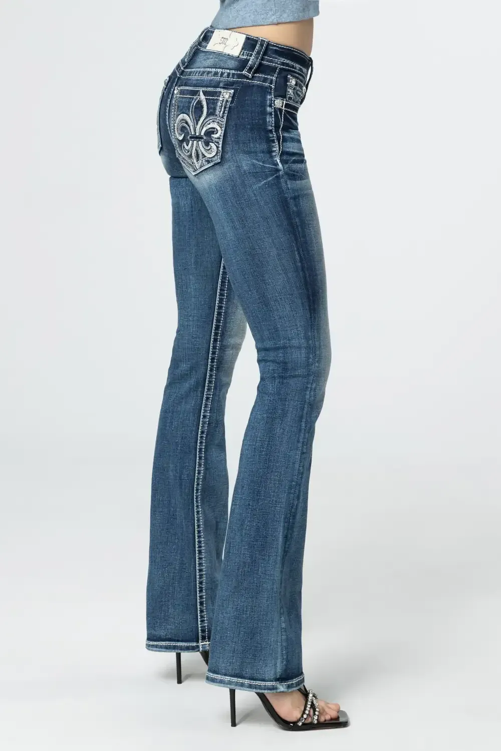 Silver Sequins Fleur-De-Lis Bootcut Jeans