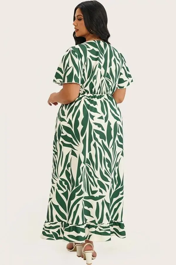 Floral Ruffle Knot Side Random Printed Maxi Dress