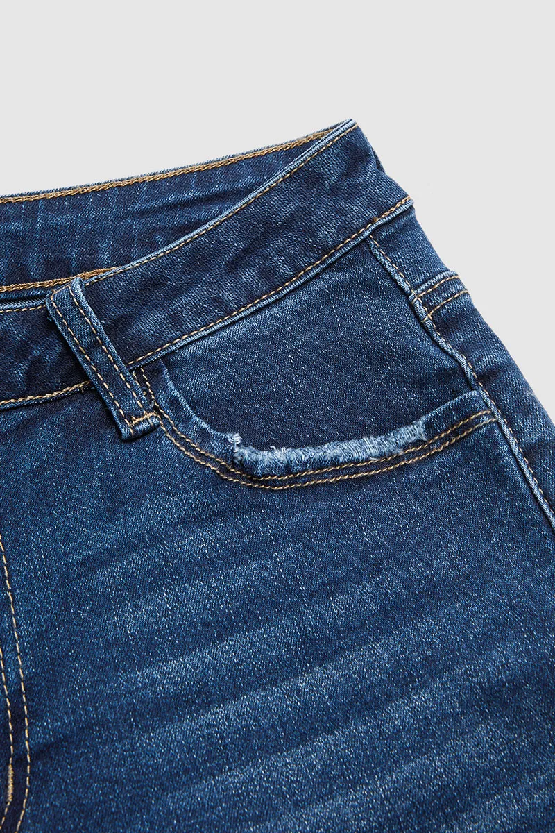 Raw Hem Wash High Waist Skinny Denim Bermuda Shorts