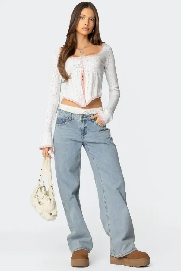 Abbie Split Front Pointelle Top