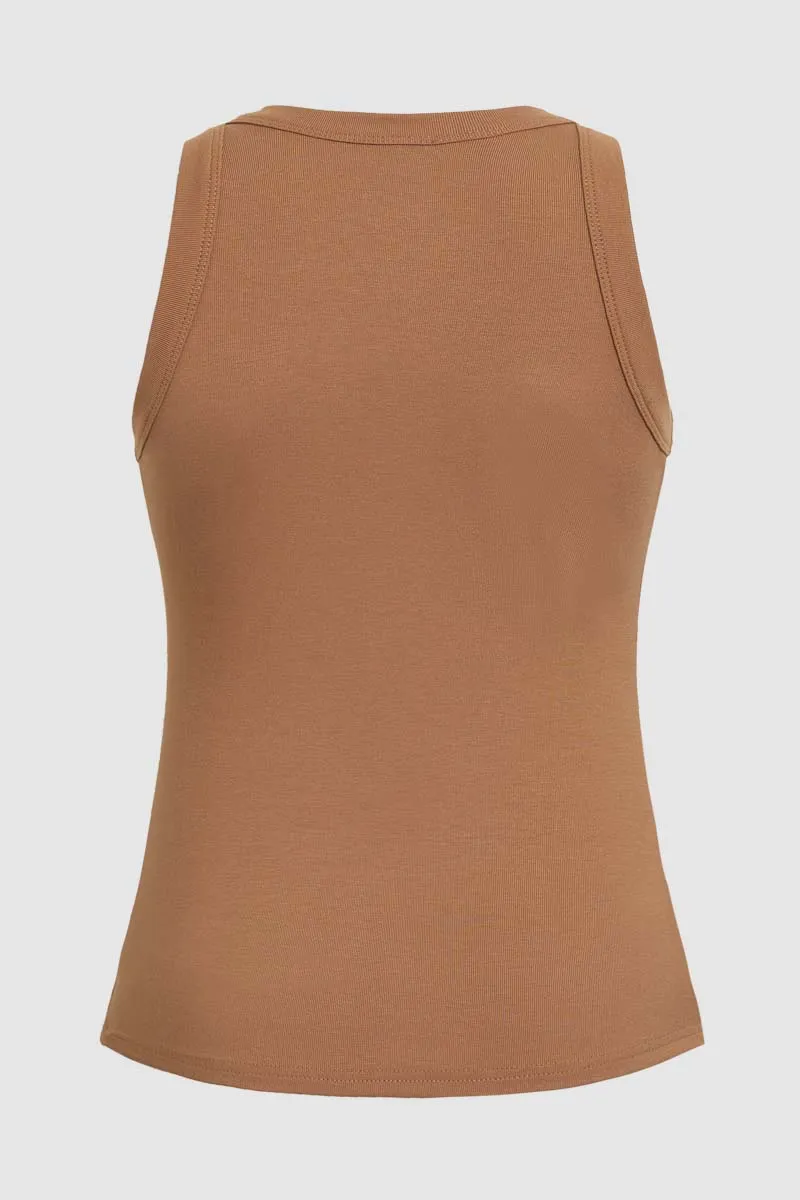 Solid Rib-Knit Round Neck Tank Top