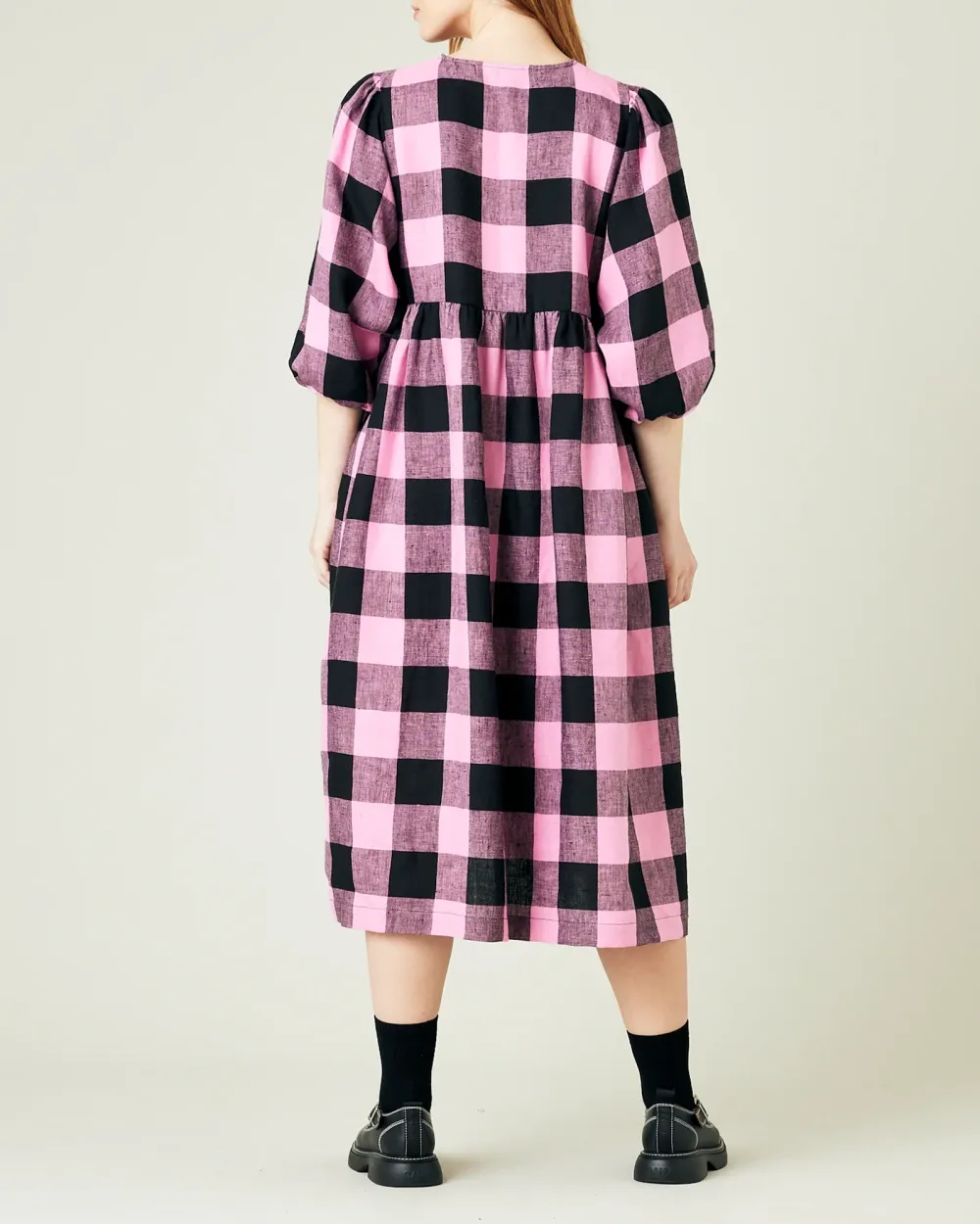 PINK & BLACK MEGA CHECK LINEN DRESS
