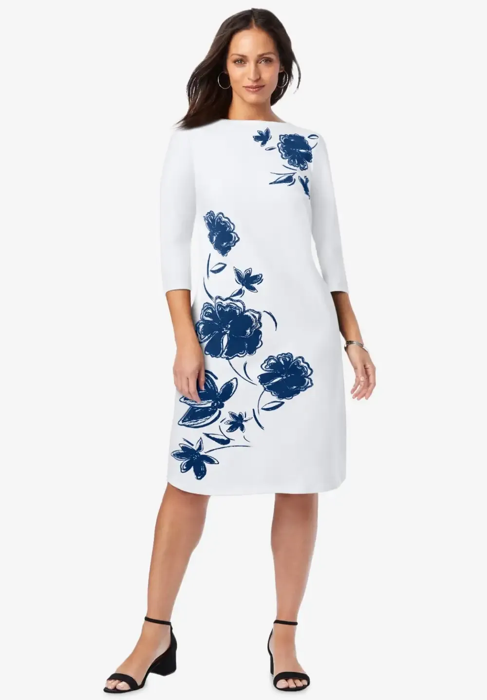 Stretch Cotton Boatneck Shift Dress