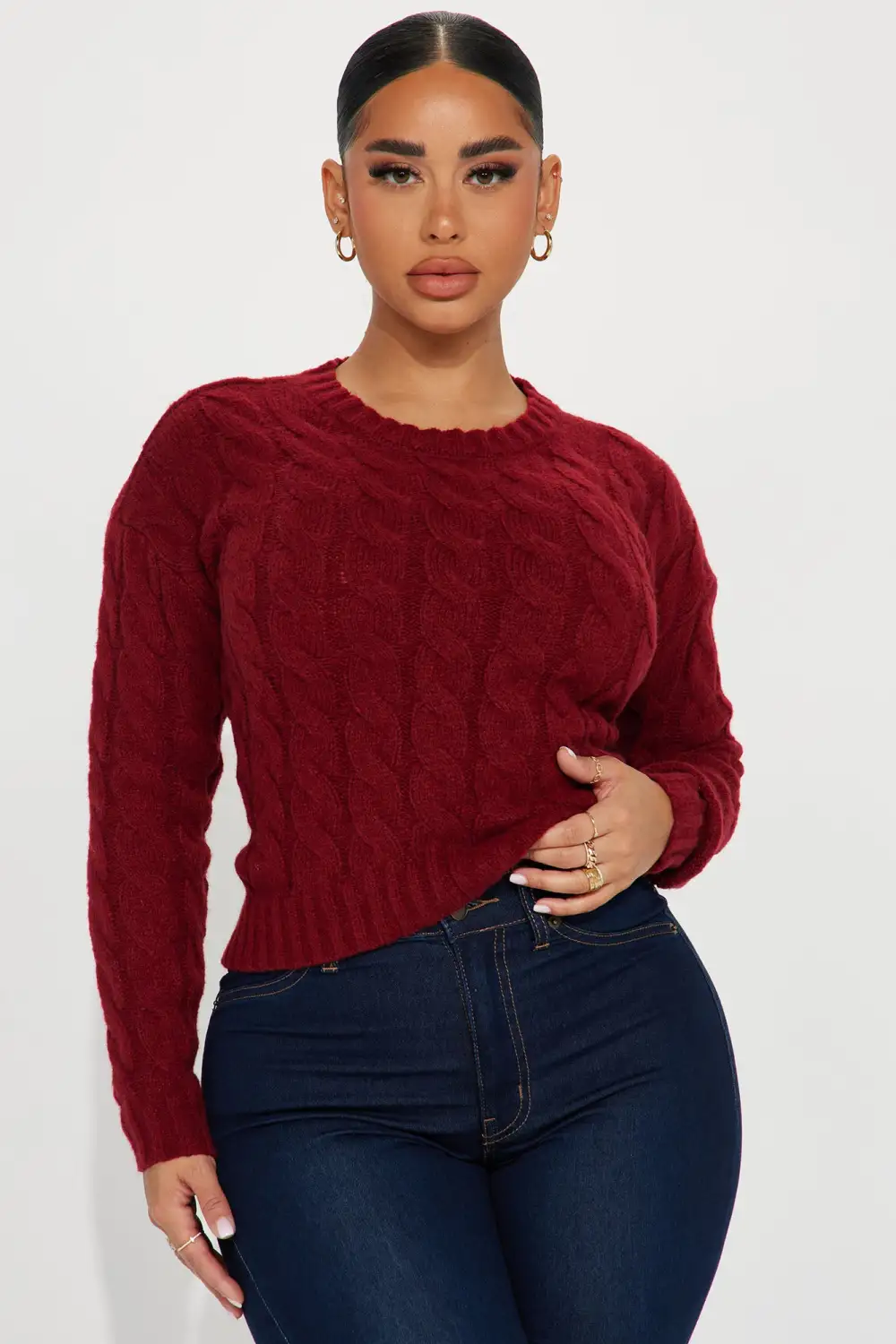 Serenity Cable Knit Sweater - Burgundy