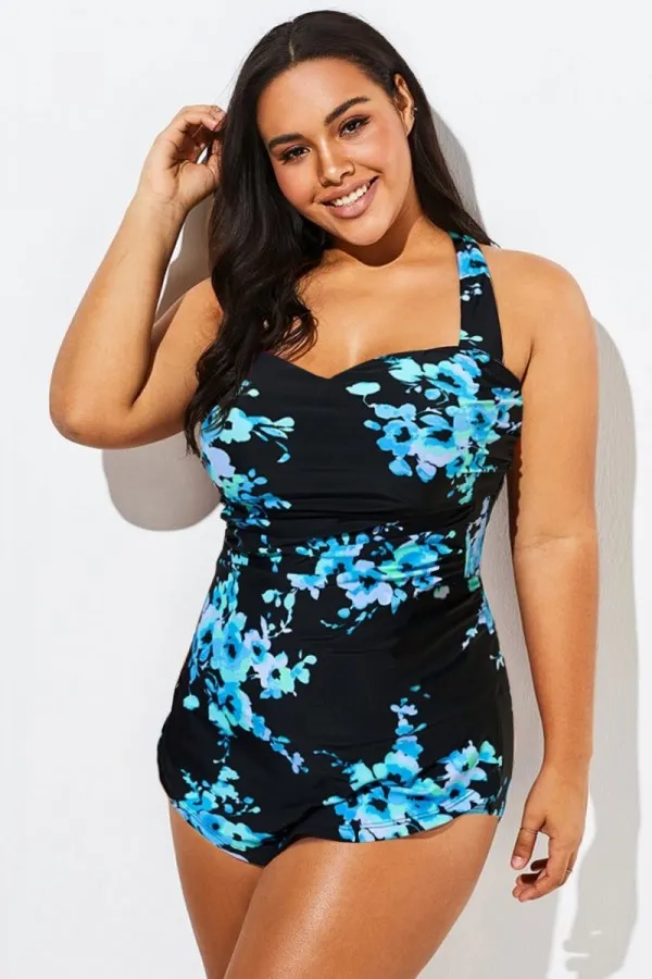 Poppies H-Back Sarong Front One Piece Swimsuit