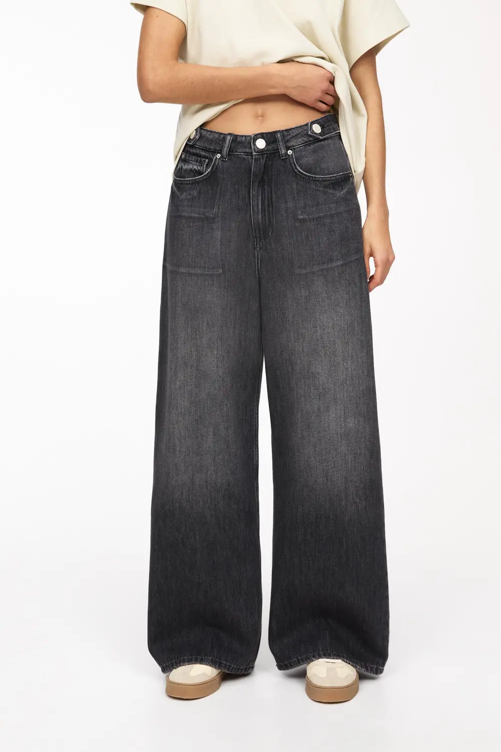 Jeans baggy wide leg detalle trabillas