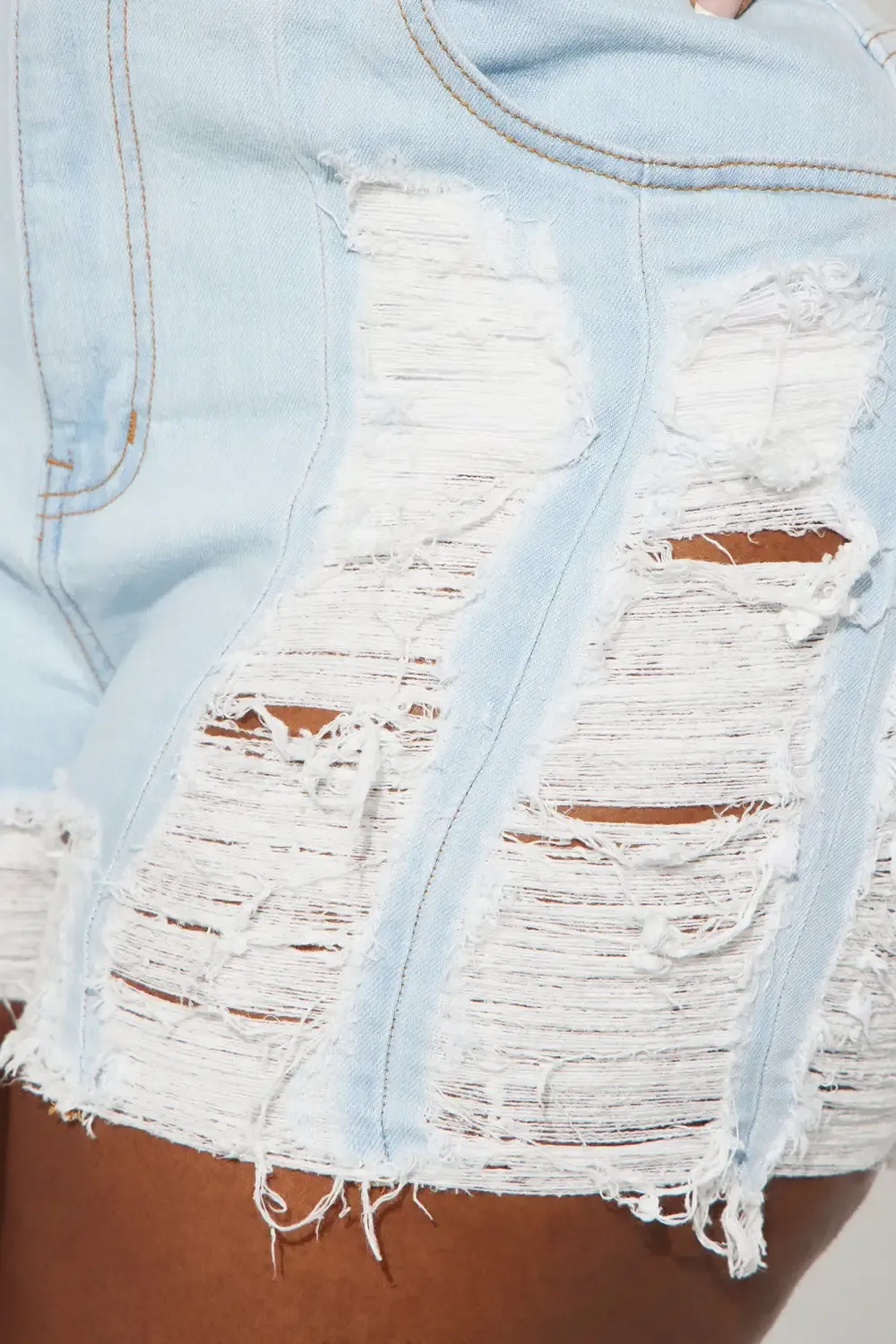 Shayla Shredded Stretch Denim Shorts - Light Wash