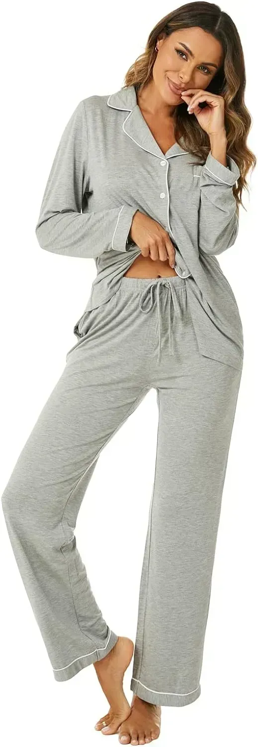 Women's Pajama Sets Long Sleeve Button Down Sleepwear Nightwear Soft Pjs Lounge Sets