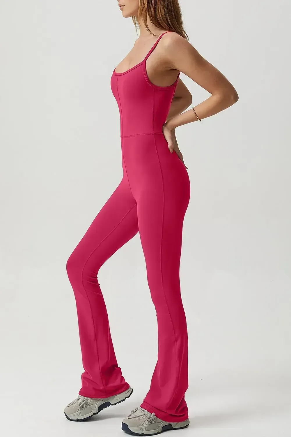 Flare Jumpsuits for Women Spaghetti Straps Scoop Neck Bodycon Full Length Casual Unitard Playsuit