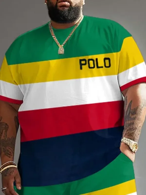 Big Guy'S Polo Color Stripes T-Shirt Shorts Set
