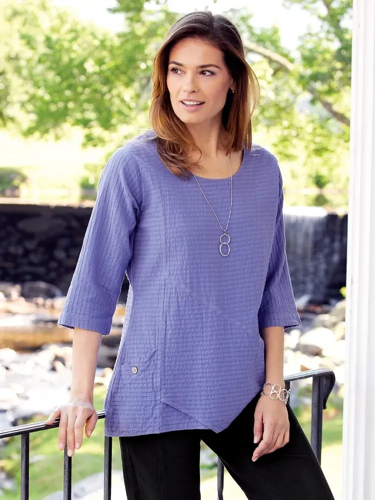 Crinkle Cotton 3/4 Sleeve Tunic Top