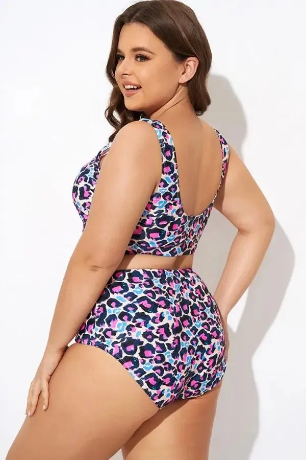 Flattering Peach Leopard Pull-on Design Bikini Top