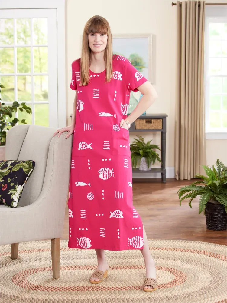 M.MAC Rock Fish Cotton Knit Ankle-Length Dress With Pockets