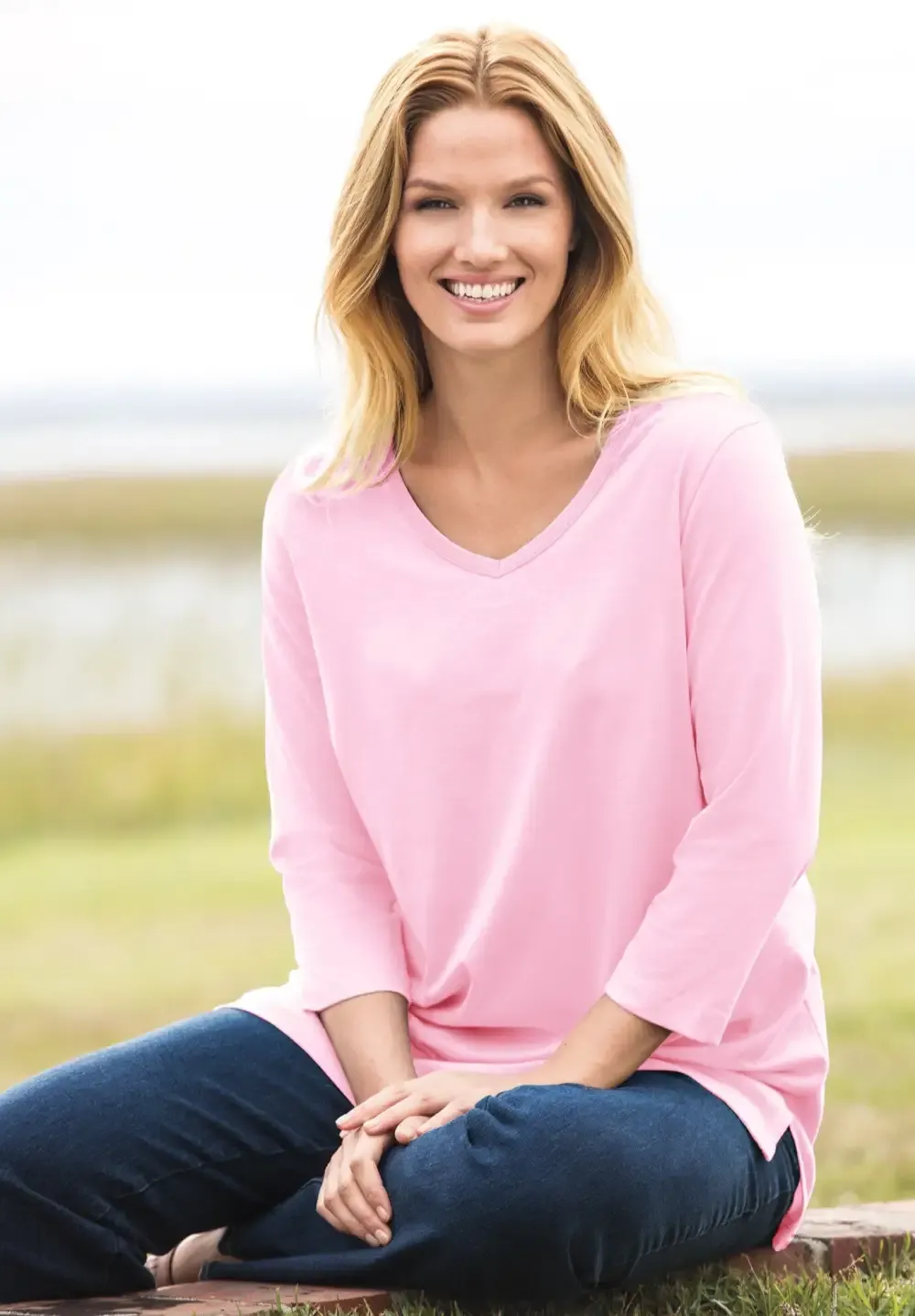 Perfect Three-Quarter Sleeve V-Neck Tunic