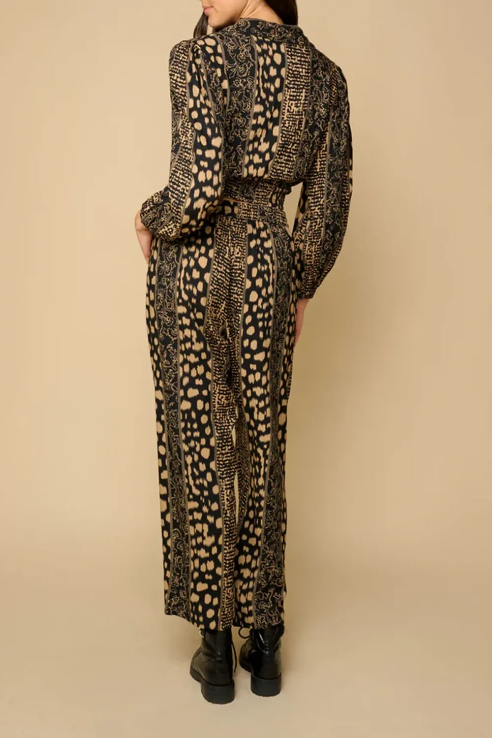 Brown And Black Geometric Print Crop Top And Pants Set