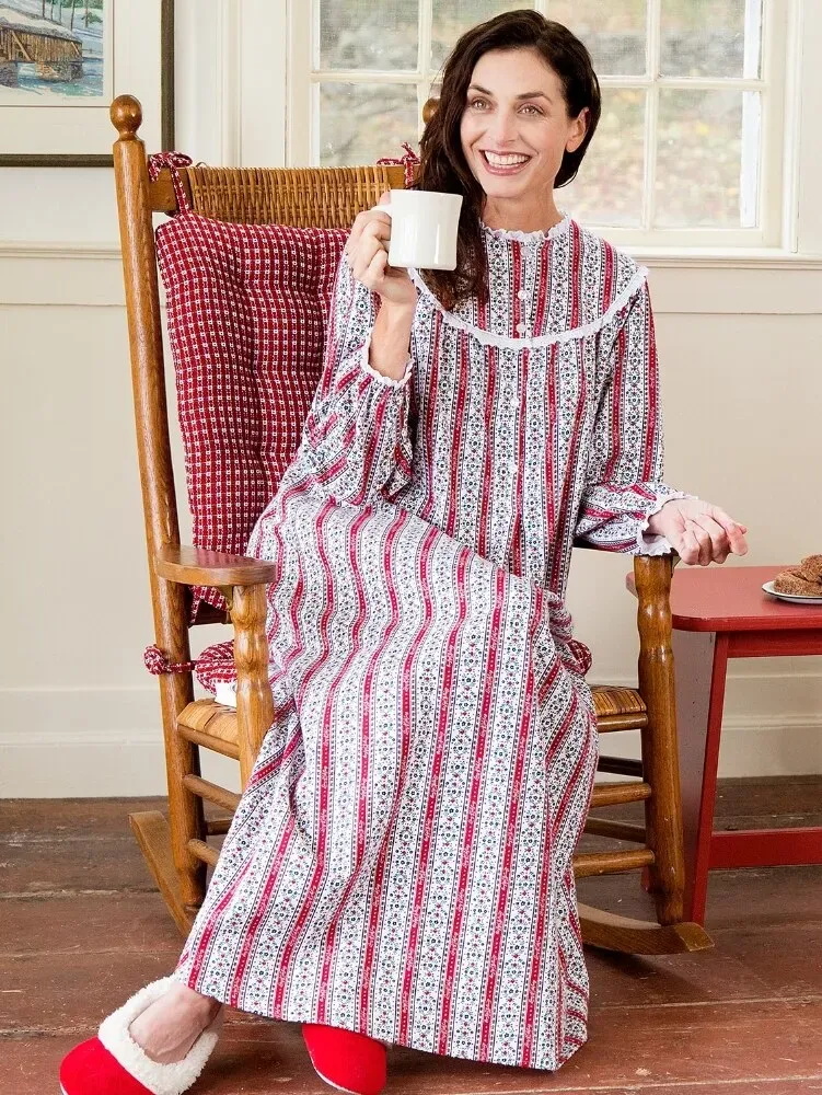 Lanz Classic Tyrolean Cotton Flannel Nightgown, 54 Inch