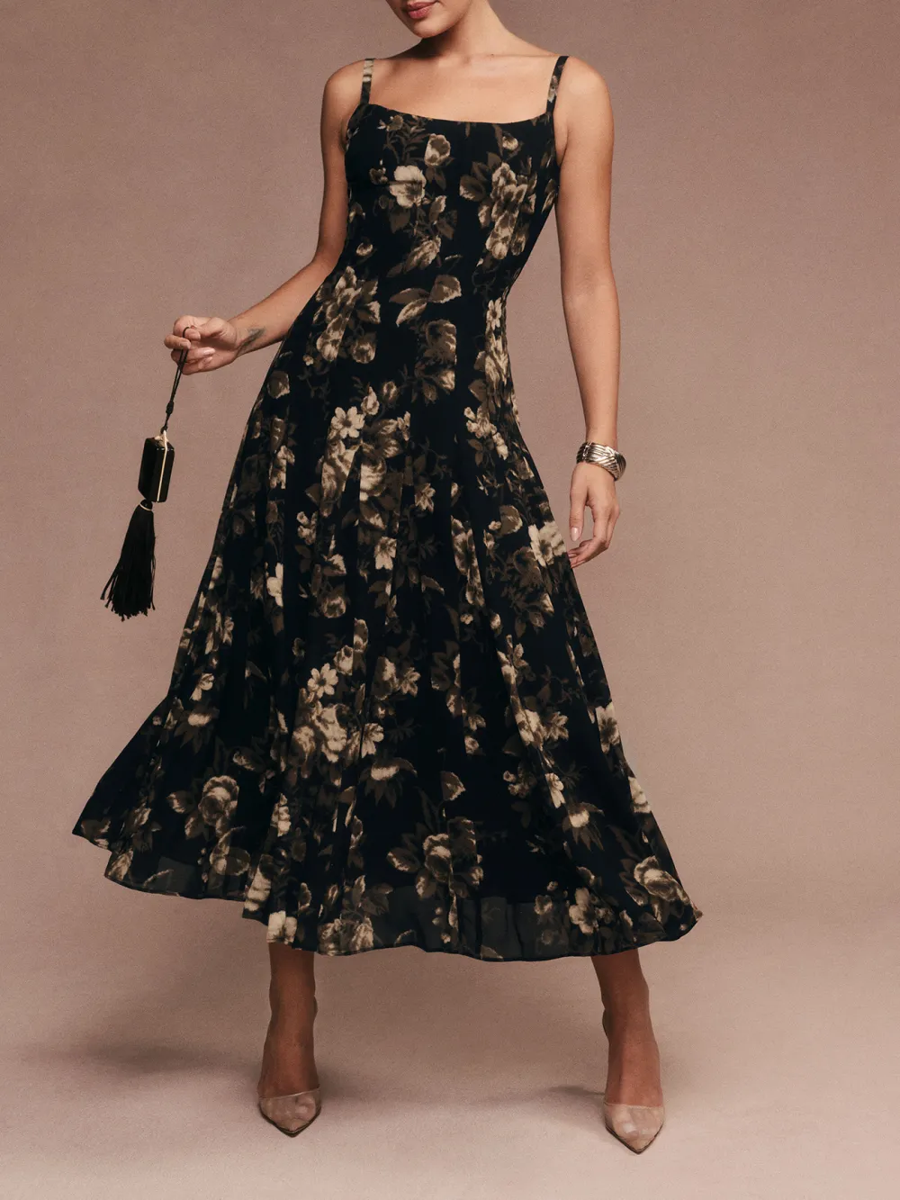 Floral Print Square Neck Midi Dress