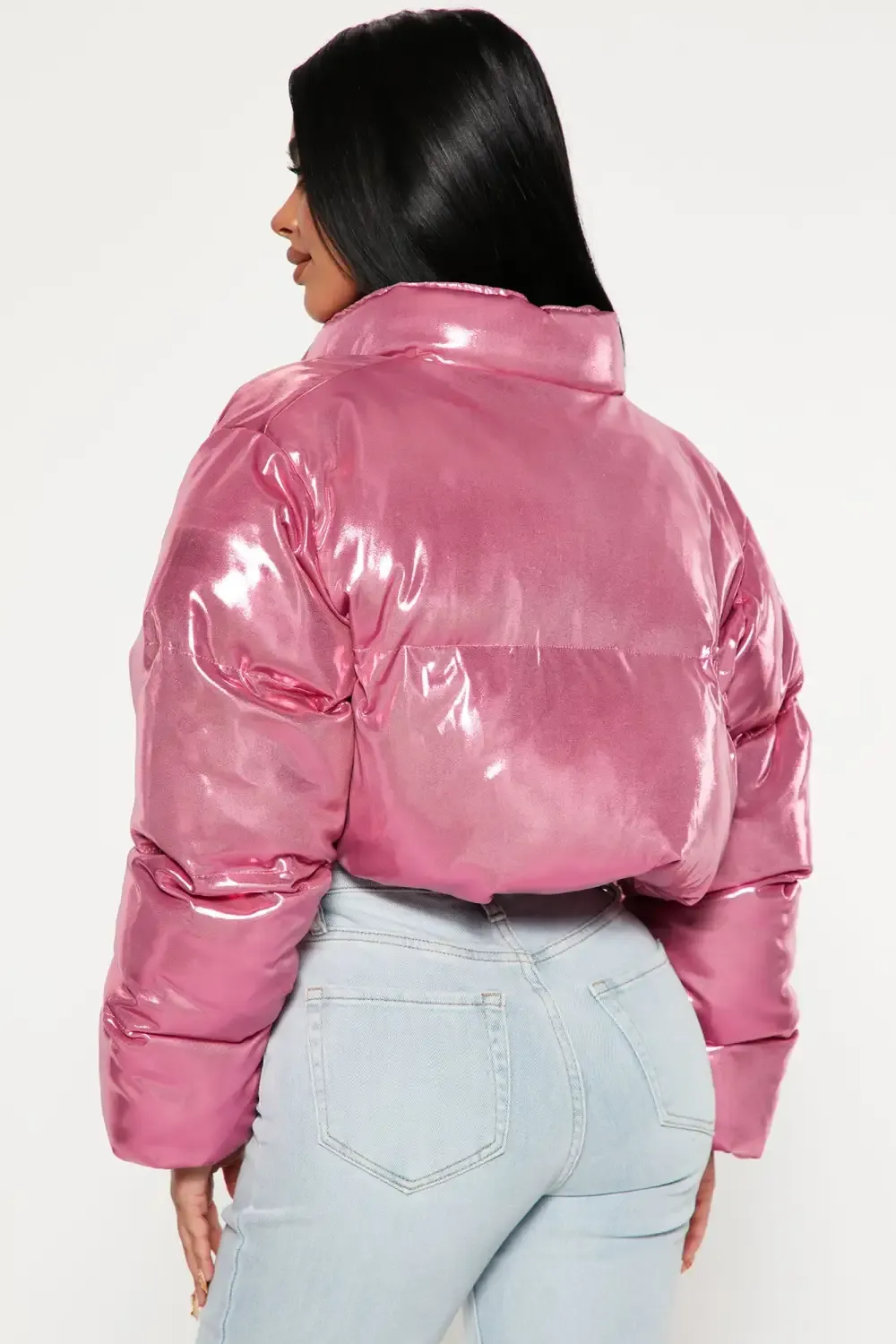 Cause A Scene Cropped Puffer Jacket - Pink