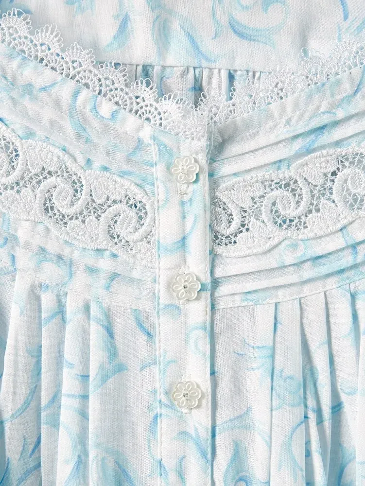 Eileen West Aqua Scroll Cotton Short Robe