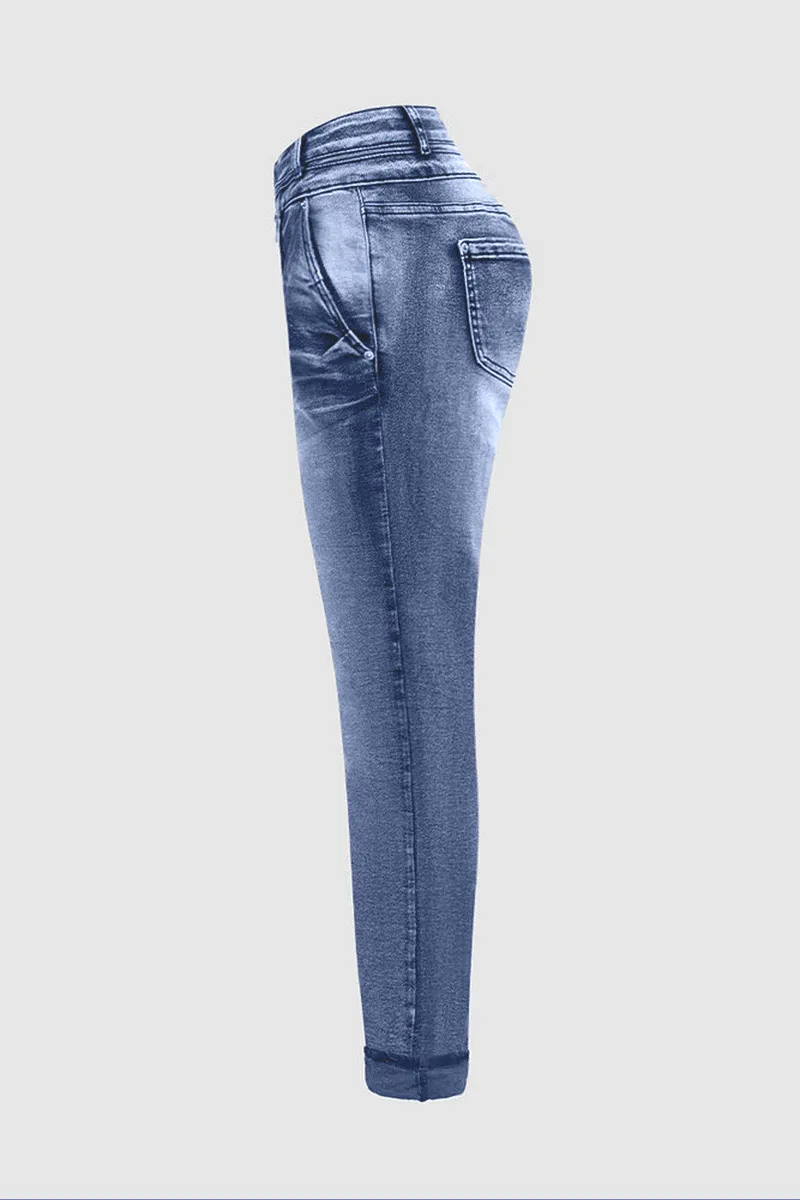 Button Up Roll Hem Low Rise Crop Jeans