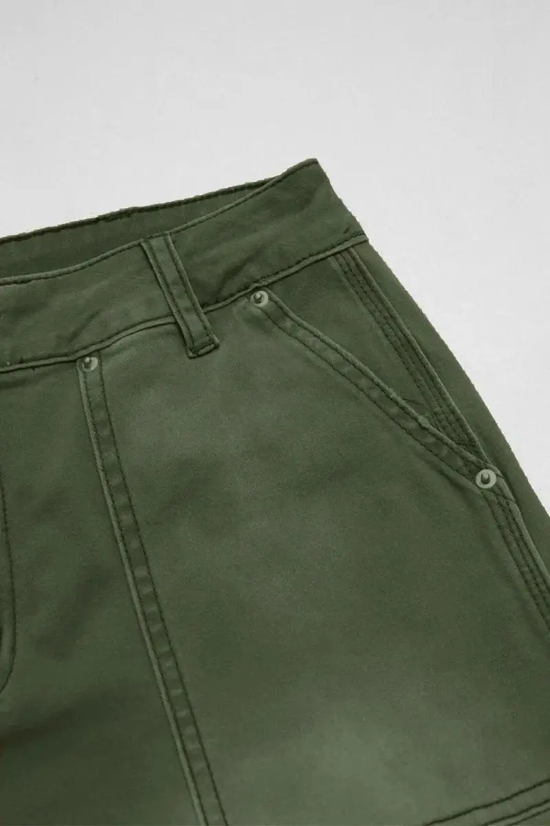 Flap Pocket Back Mid Waist Crop Pants Without Belt