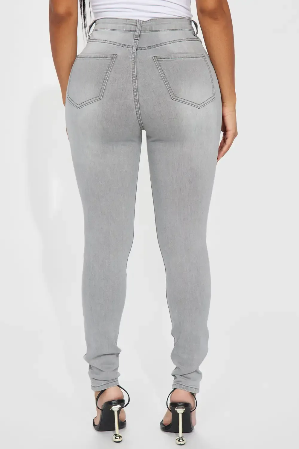 Rosie Ripped High Rise Stretch Skinny Jeans - Grey