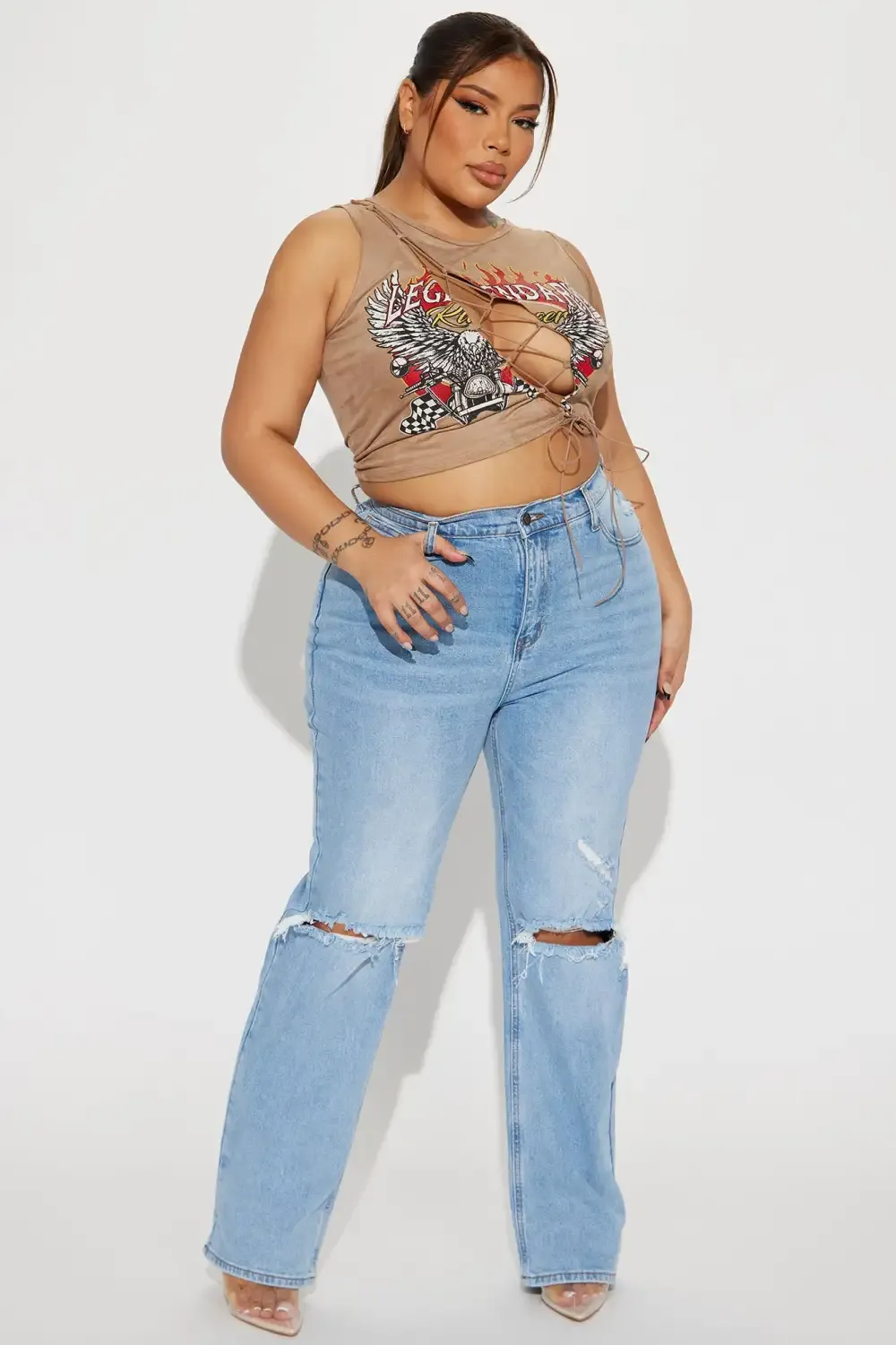 Daredevil Ripped Straight Leg Jeans - Light Blue Wash