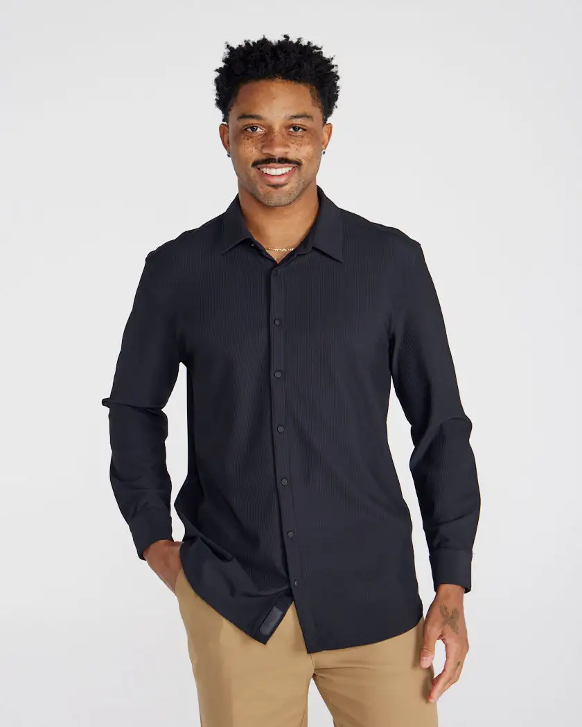 Ribbed+ Long Sleeve Button Down