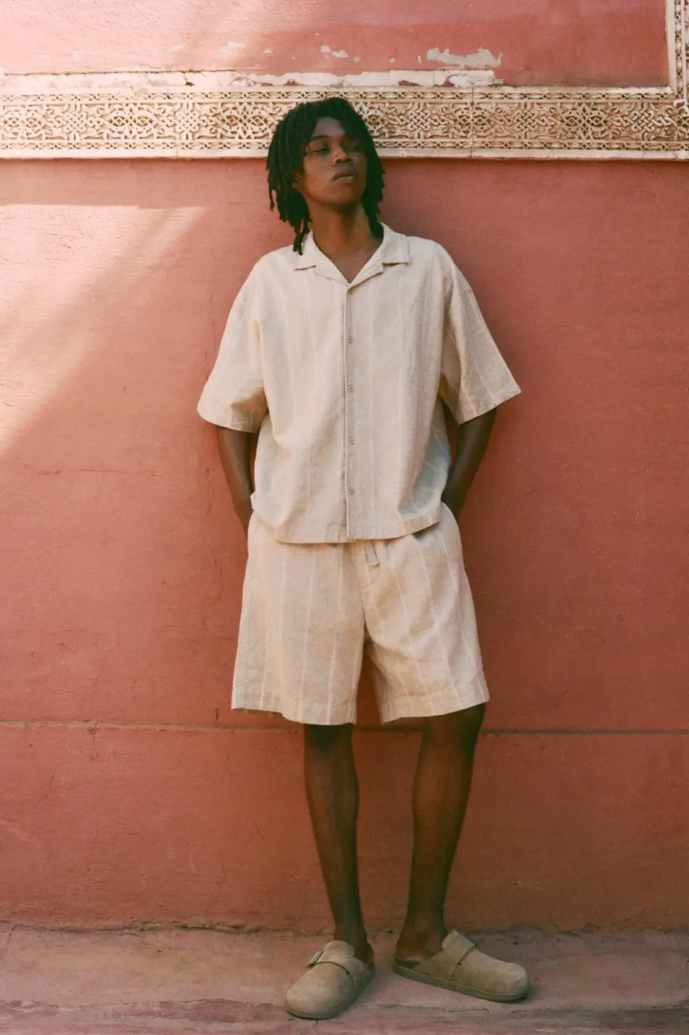 Striped linen blend Bermuda sweatpants