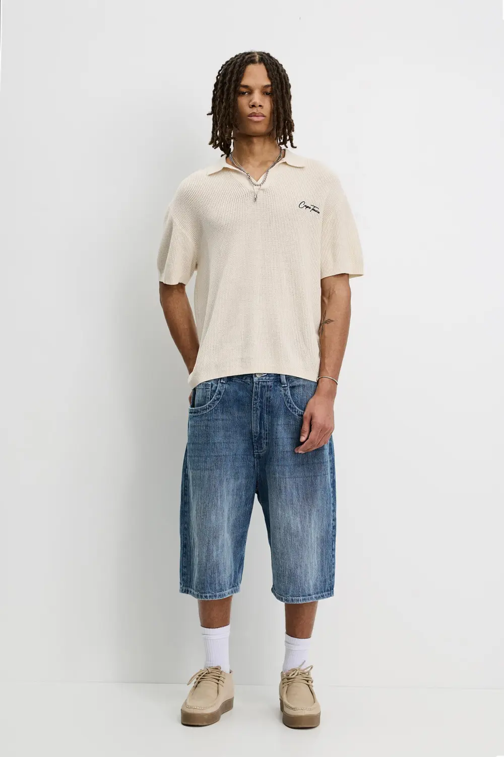 Textured striped polo shirt