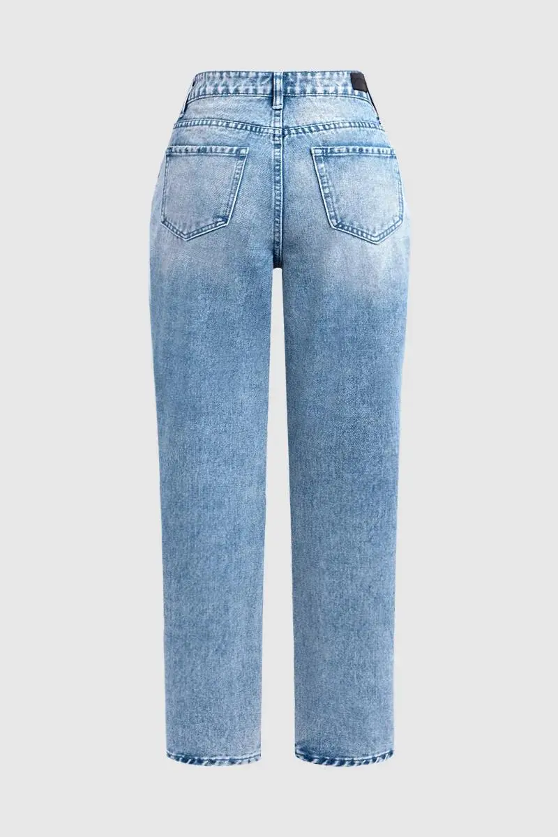 Cut Out Slant Pocket Low Waist Straight Leg Jeans