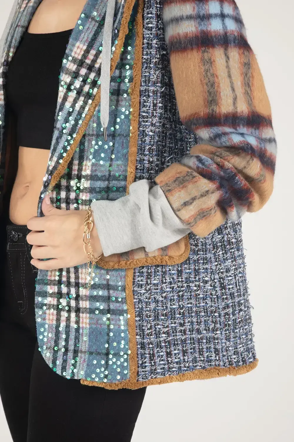 Mixed Fabric Hoodie Blazer