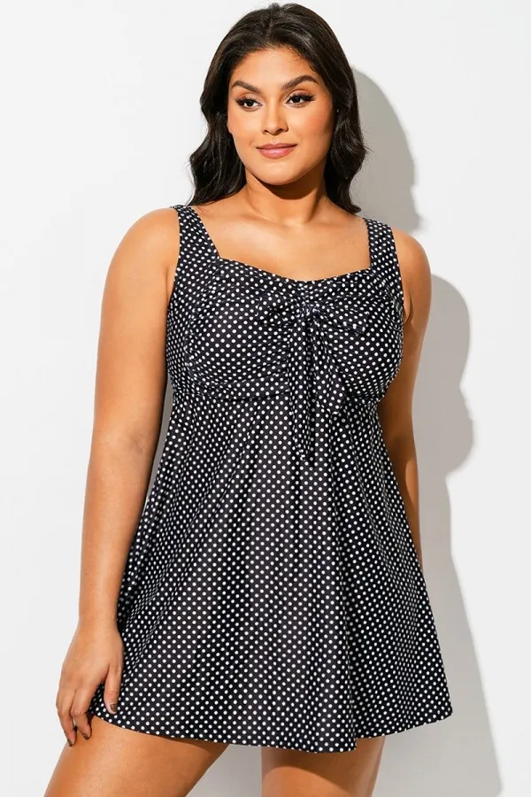 Black & White Polka Dot Knot Sexy Swimdress